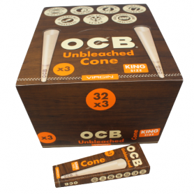 OCB UNBLEACHED CONE KING SIZE 3 CONES PER PACK / 32 PACK PER BOX 