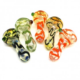 2.5'' CLEAR W/ SWIRL COLOR GLASS HAND PIPE 